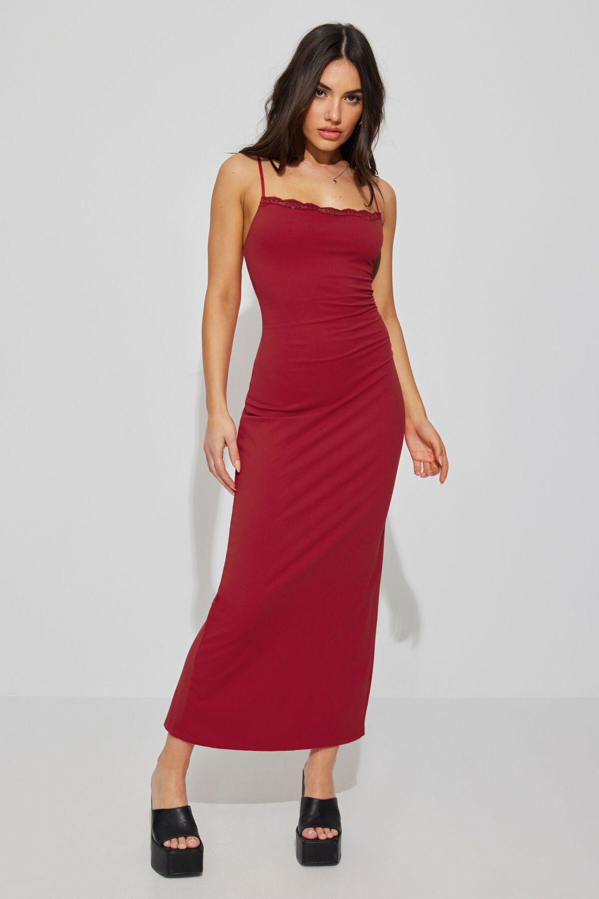 Tianna Lace Trim Maxi Dress Red