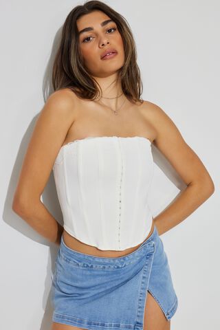 Janayia Pointed Corset Top - White