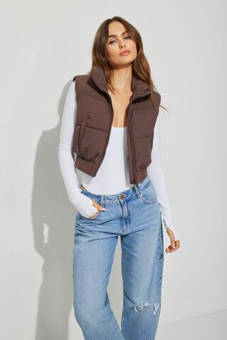 Mini Puff Vest - Garage - Women Jackets - Shopping Bag Brown - S