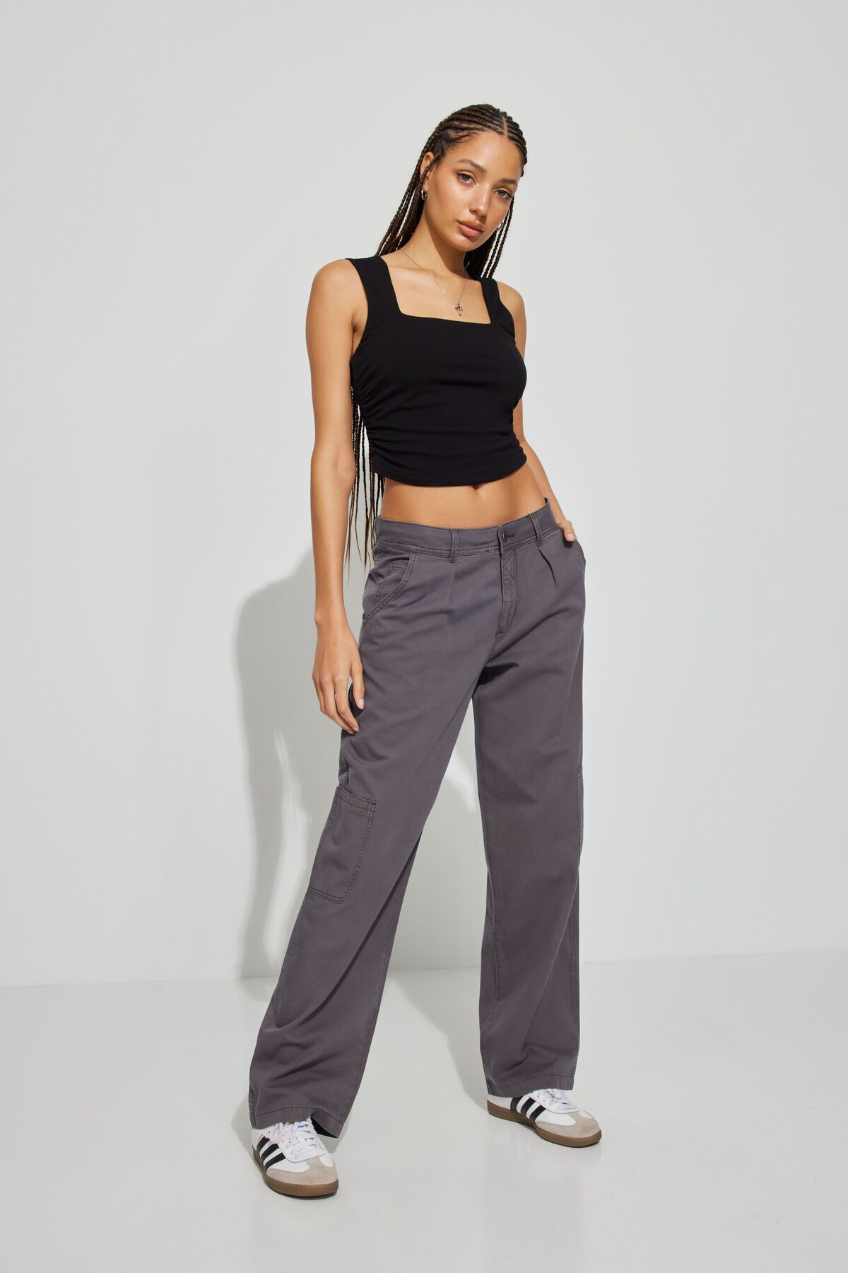 Grey Side Chain Carpenter Pants With Belt