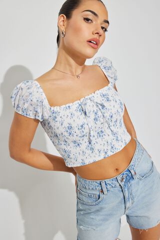 Feels Like Forever White Smocked Puff Sleeve Crop Top