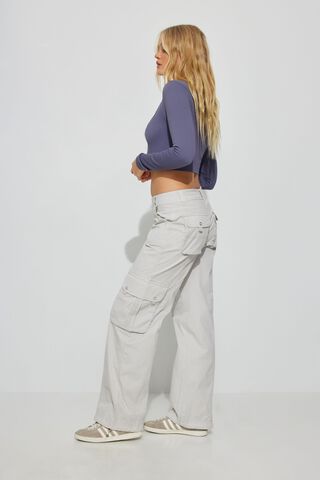 Grey Slinky Low Rise Flared Trousers