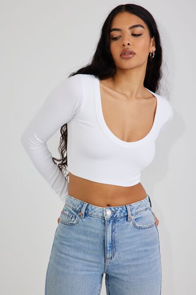 RIBBED MODAL CUT-OUT SHOULDER LONGSLEEVE - OFF WHITE - Shop Untitled NYC