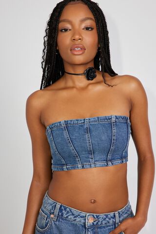 Boob Tube Top Navy Blue Bandeau Womens Strapless Vest bra Bikini Cropped  Slinky