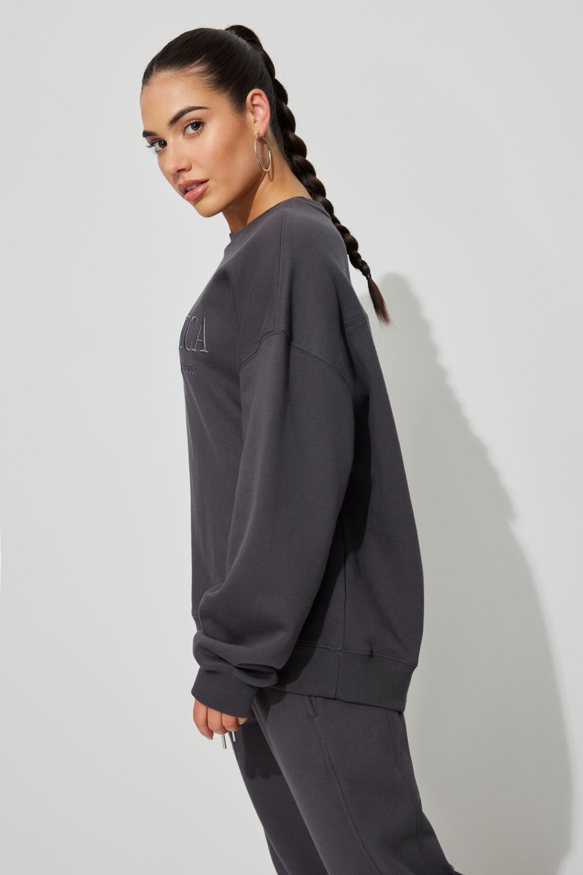 Buy Women Grey Melange Printed SWAGGER Crew W Sweatshirt XL Online
