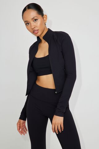 Women's Long Sleeve Zip Up Gym Top - Black