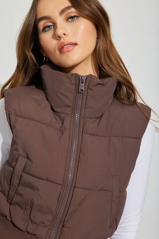 Mini Puff Vest - Garage - Women Jackets - Shopping Bag Brown - S