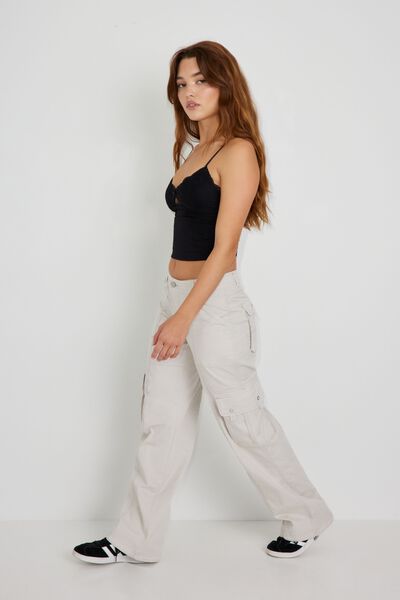 COLLUSION low rise straight leg cargo pants in white