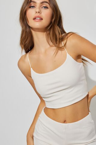 Cropped Ribbed Top Beige