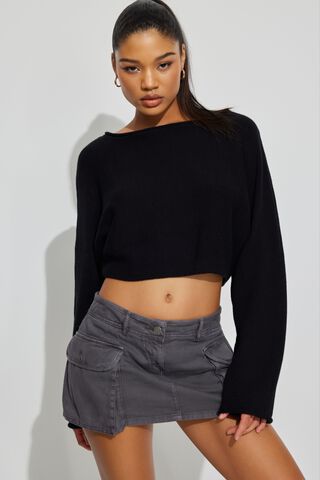 Staples Cropped Sweater - Black - Ryderwear