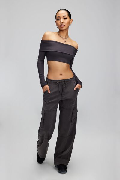 Garage Faux Leather Flare Low Rise Pant in Black