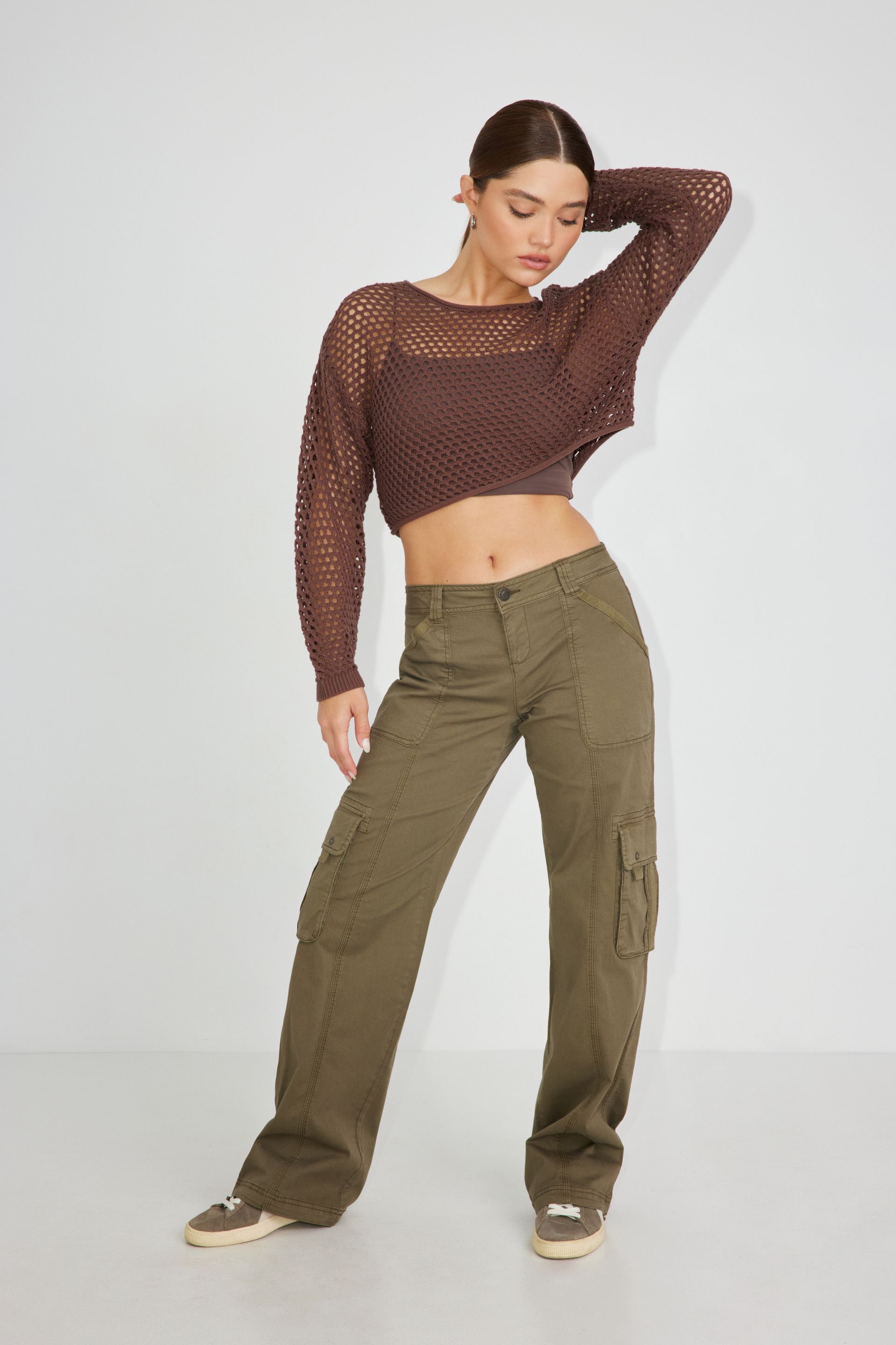 Fashion (Army Green)Women Autumn Cargo Pants Solid Color Low-Waist