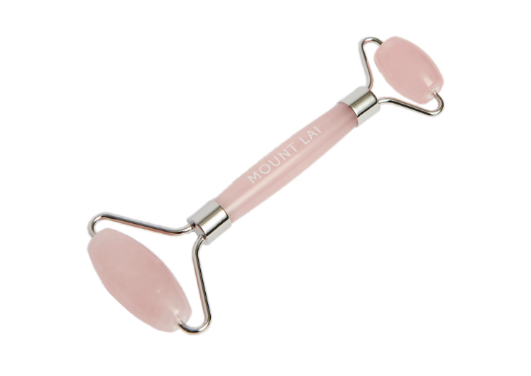 Rose quartz facial roller.