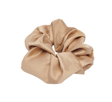 Beige satin pillow scrunchie.